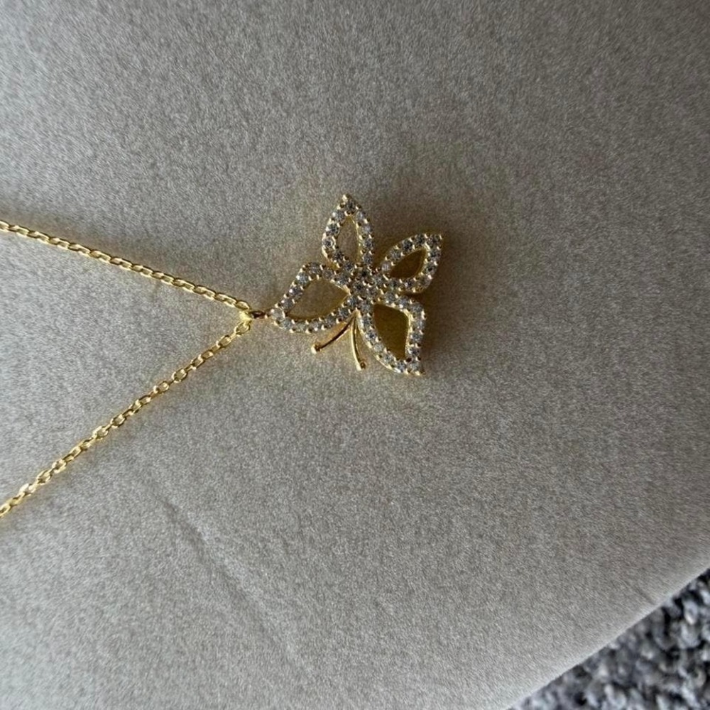 Gold Butterfly Pendant Necklace Pavé Crystal Charm Dainty Jewelry - Picture 6 of 6